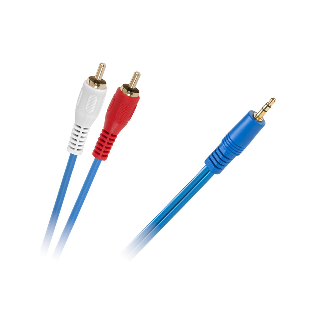 Kábel 3,5 mm jack na 2x RCA 3 m modrý pre zvuk