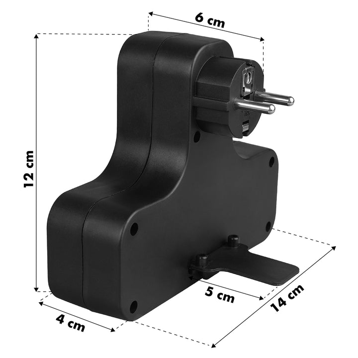 Zásuvka Maclean, štvornásobná s vypínačom, stabilizačná nožička, typ schuko, 2x2,5A, 2x16A, MCE224 G/B