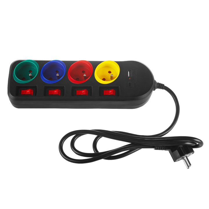 Napájacia lišta Maclean, predlžovací kábel so 4 zásuvkami + USB A/C, s prepínačmi, 250 VAC/10A, 1,5 m, čierna, MCE508 B