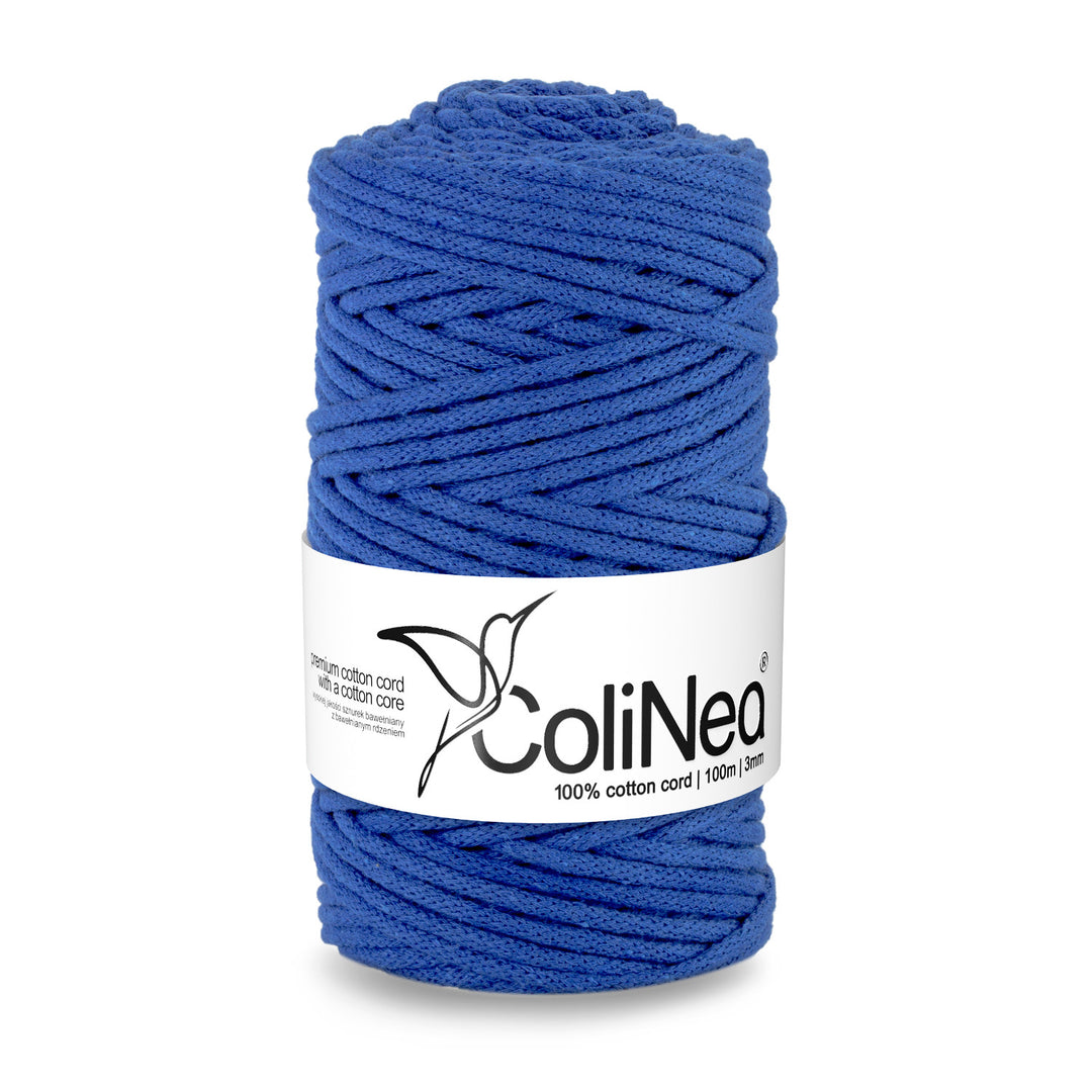 ColiNea, bavlnená šnúra s bavlneným jadrom, opletená, 3 mm, 100 m, tmavomodrá