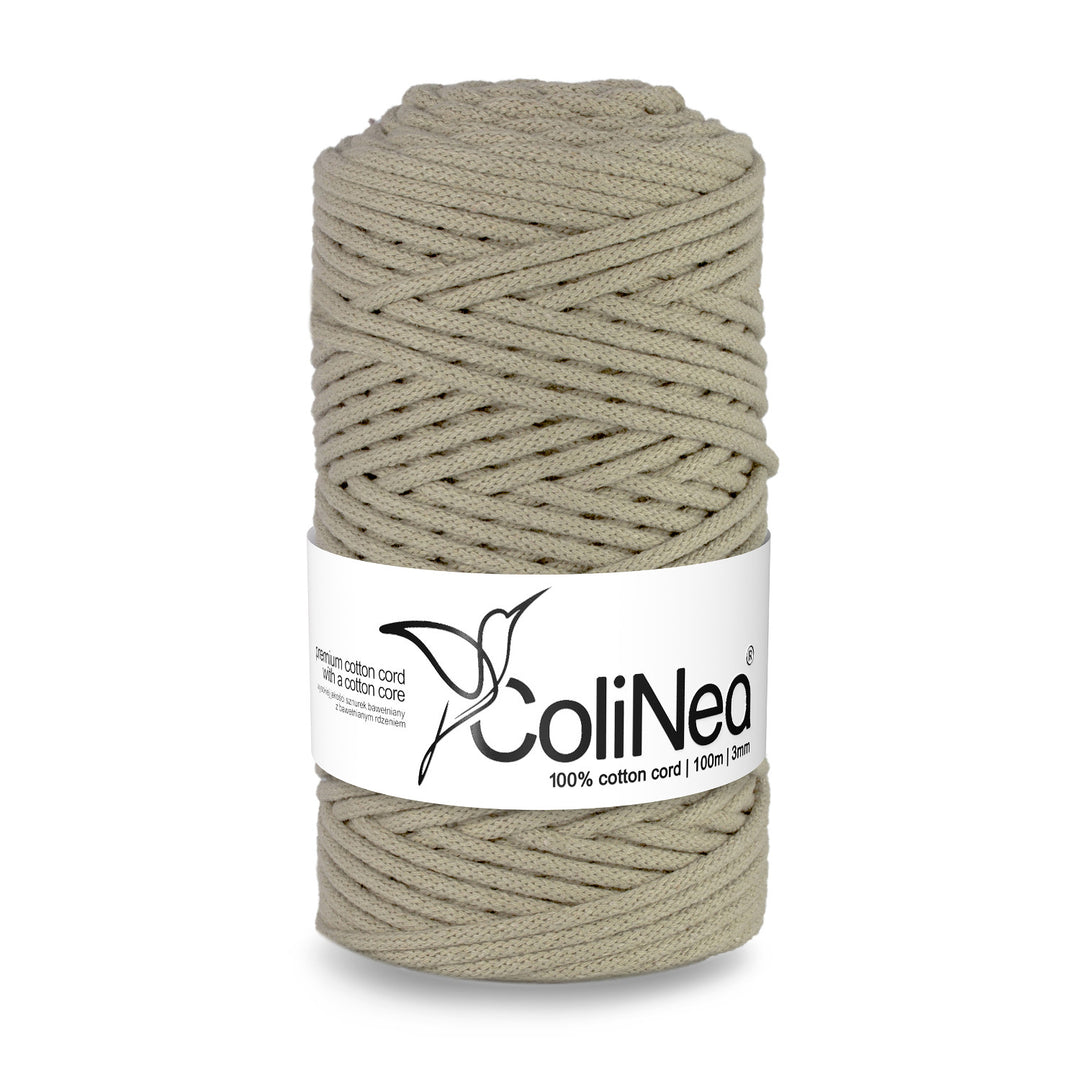 ColiNea, bavlnená šnúra s bavlneným jadrom, opletená, 3 mm, 100 m, svetlo béžová