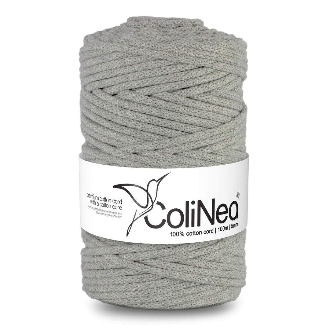 ColiNea, bavlnená šnúra s bavlneným jadrom, opletená, 5 mm, 100 m, sivá