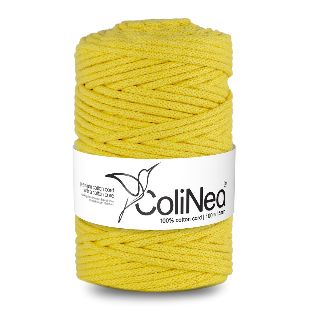 ColiNea, bavlnená šnúra s bavlneným jadrom, opletená, 5 mm, 100 m, svetložltá