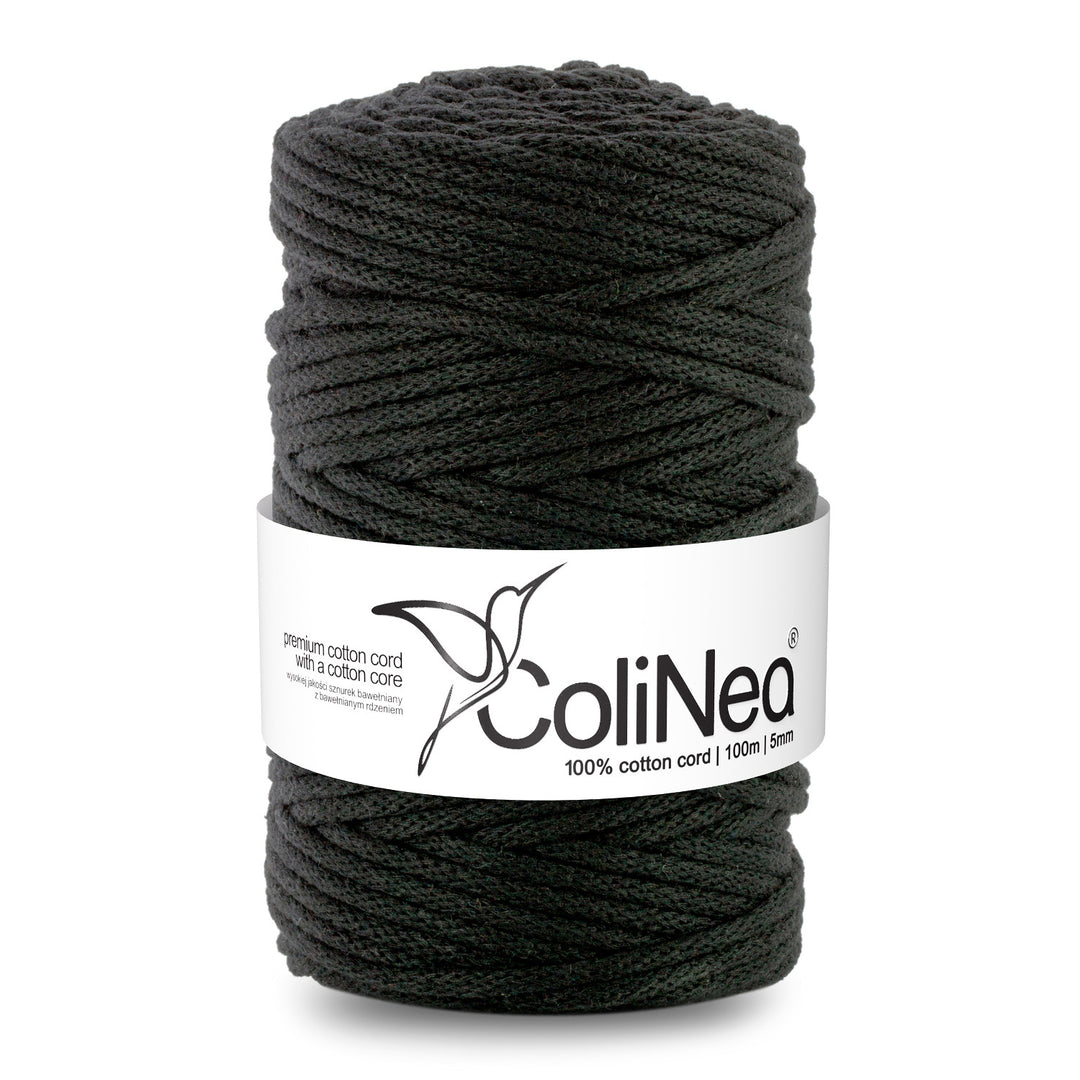 ColiNea, bavlnená šnúra s bavlneným jadrom, opletená, 5 mm, 100 m, čierna