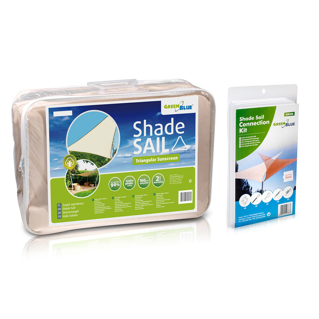Záhradná plachta GreenBlue s UV žiarením, polyester, 3,6 m trojuholník, krémová, hydrofóbny povrch, GB500 + GB508