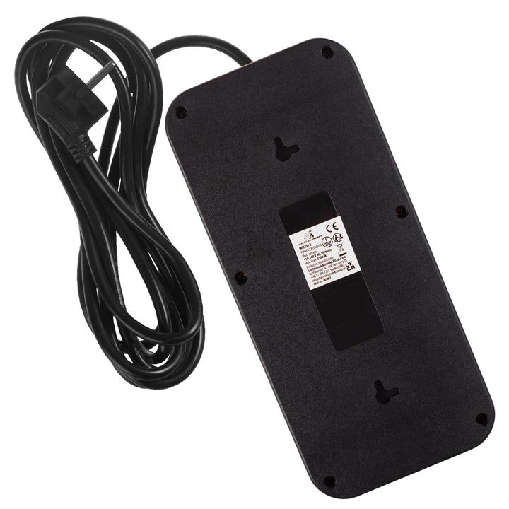 Napájacia lišta Maclean, predlžovací kábel so 6 zásuvkami + 4xUSB, 110-240 V AC 50/60 Hz, 2,1 A max. 2500 W, 3 m, čierna, MCE391 B