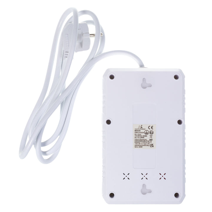 Napájacia lišta Maclean, predlžovací kábel so 4 zásuvkami + 3xUSB, 110-240 V AC 50/60 Hz, 2,1 A max. 2500 W, 1,5 m, biela, MCE392 W