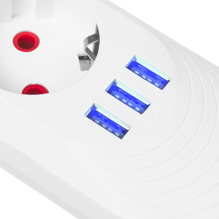 Napájacia lišta Maclean, predlžovací kábel s 5 zásuvkami + 3xUSB, 110-240 V AC 50/60 Hz, 2,1 A max. 2500 W, 1,5 m, biela, MCE395 W