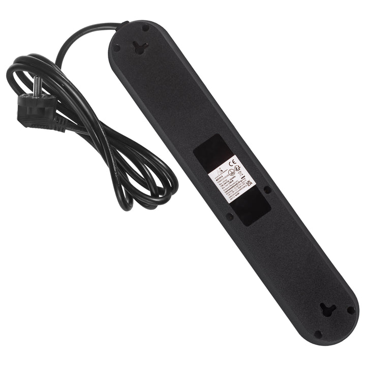 Napájacia lišta Maclean, predlžovací kábel s 5 zásuvkami + 3xUSB, 110-240 V AC 50/60 Hz, 2,1 A max. 2500 W, 1,5 m, čierna, MCE395 B