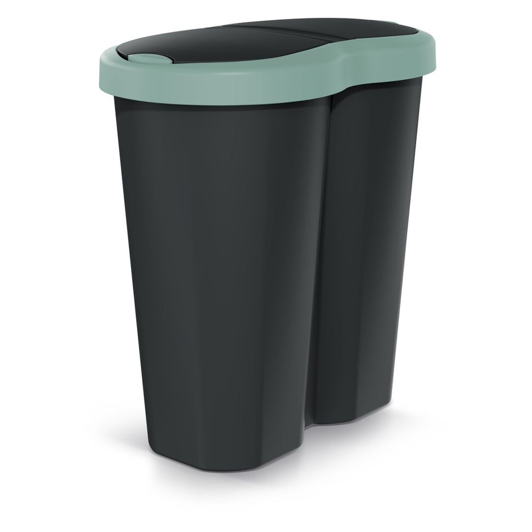 Kôš na odpadky Compacta R Duo, zeleno-čierny, objem 40 l, jedna priehradka, dve veka, NDRF40-5575C_S411