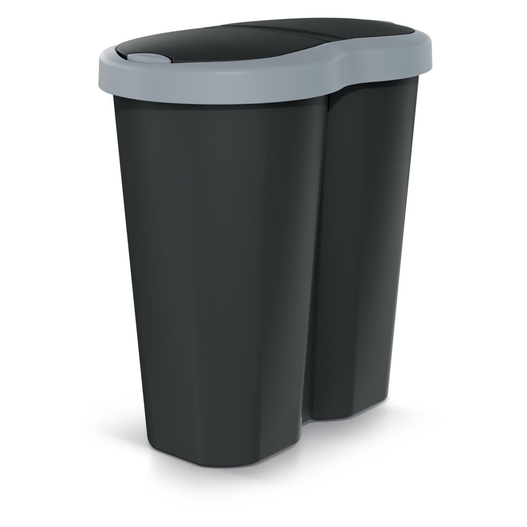 Kôš na odpadky Compacta R Duo, sivo-čierny, objem 40 l, jedna priehradka, dve veka, NDRF40-429U_S411