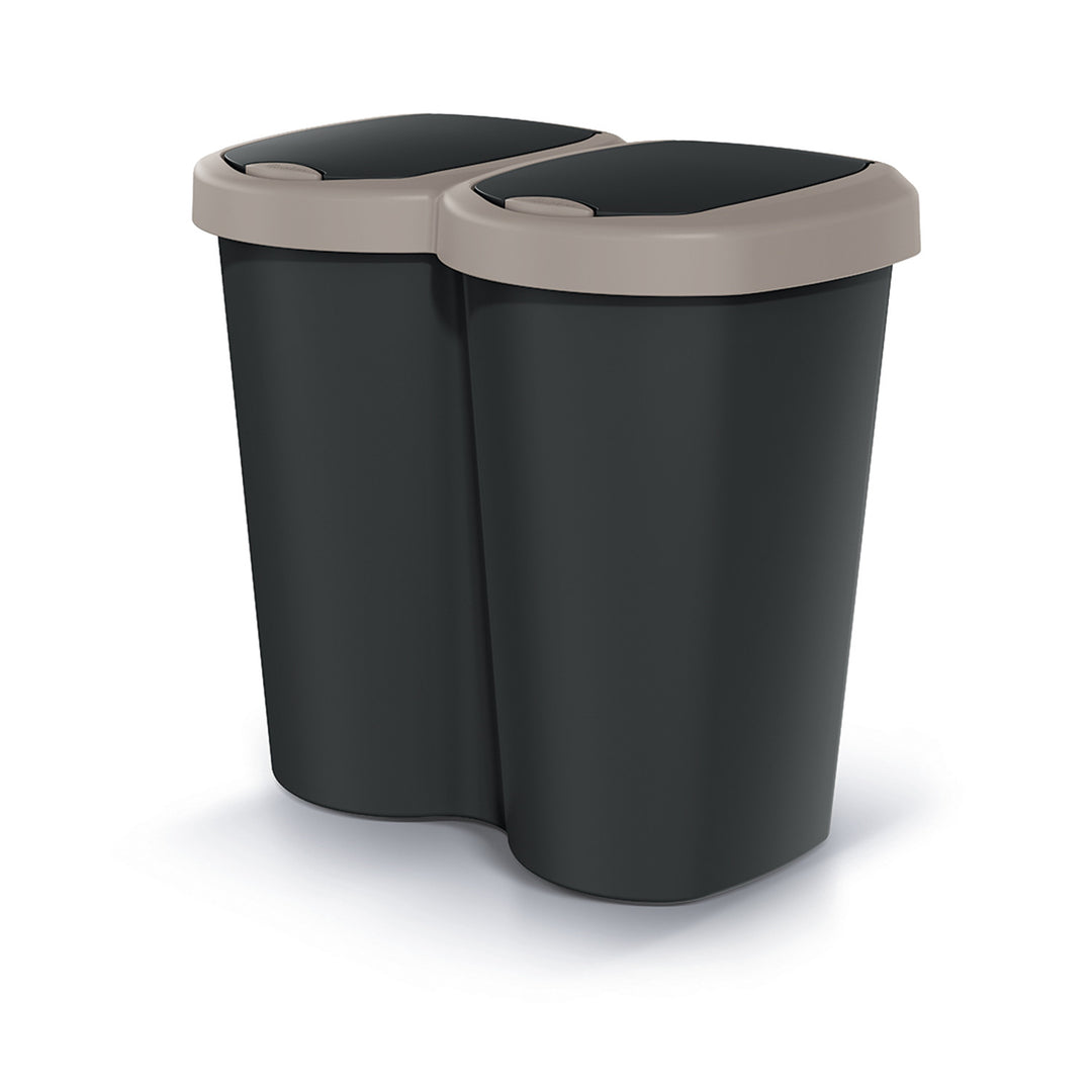 Odpadkový kôš Compacta B Duo, hnedý/čierny, objem 40 l, jedna priehradka, dve veká, nástenná verzia, NDBS40-WG5C_S411