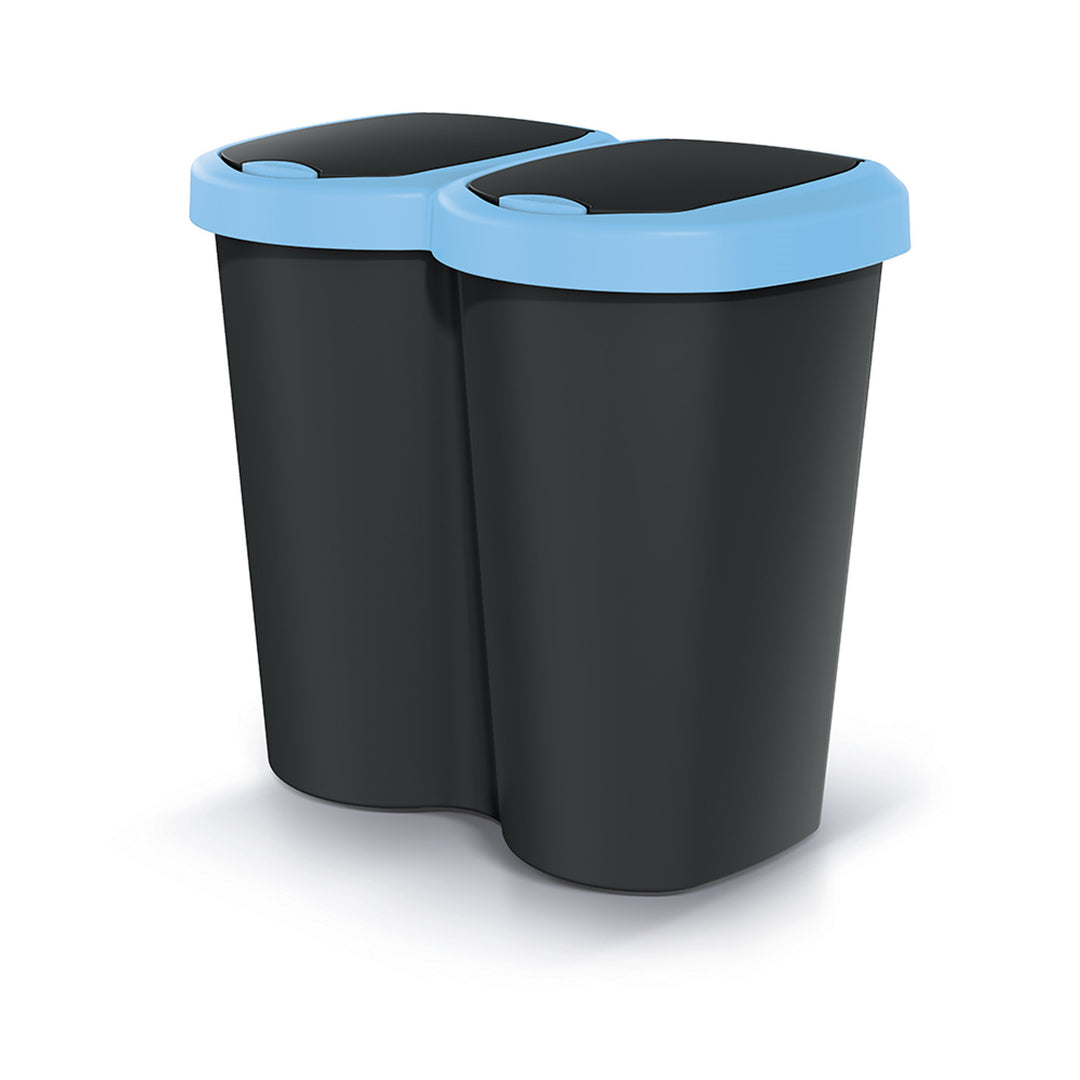 Odpadkový kôš Compacta B Duo, modro-čierny, objem 40 l, jedna priehradka, dve veka, nástenná verzia, NDBS40-2717C_S411