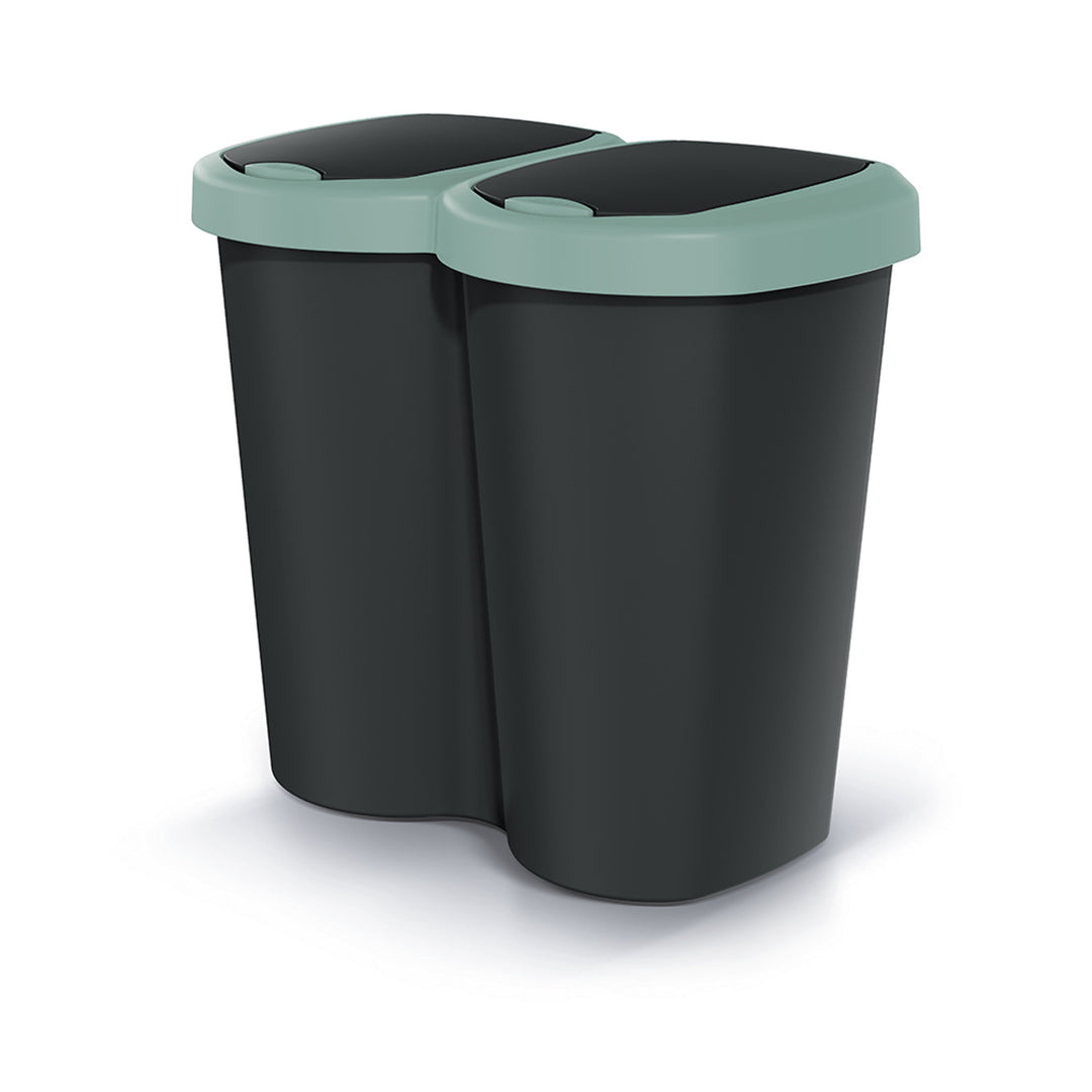 Odpadkový kôš Compacta B Duo, zeleno-čierny, objem 40 l, jedna priehradka, dve veká, nástenná verzia, NDBS40-5575C_S411