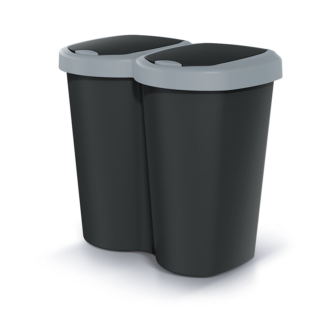 Odpadkový kôš Compacta B Duo, sivý/čierny, objem 40 l, jedna priehradka, dve veka, nástenná verzia, NDBS40-429U_S411