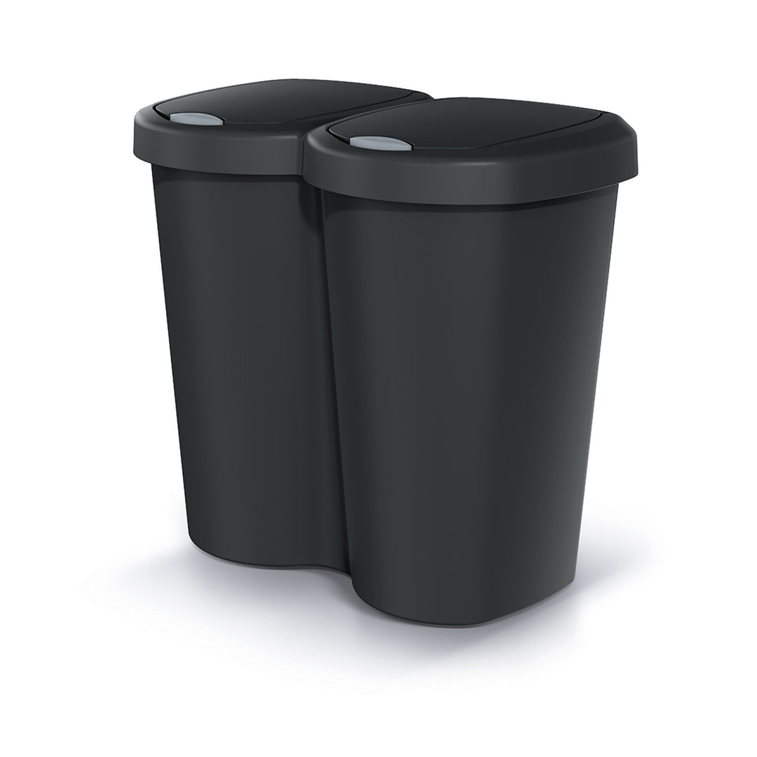 Odpadkový kôš Compacta B Duo, čierny, objem 40 l, jedna priehradka, dve veká, nástenná verzia, NDBS40-S411