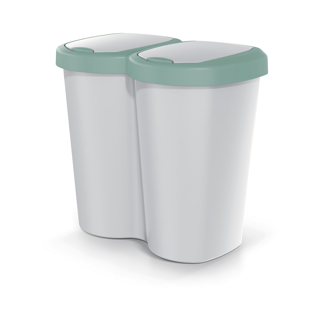 Odpadkový kôš Compacta B Duo, zelený/ashmere, objem 40 l, jedna priehradka, dve veká, nástenná verzia, NDBS40-5575C_427C