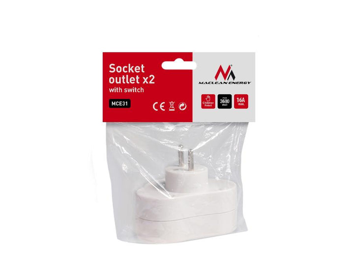 Prúdová zásuvka Maclean, s vypínačom, x2, max. 3680 W, MCE31