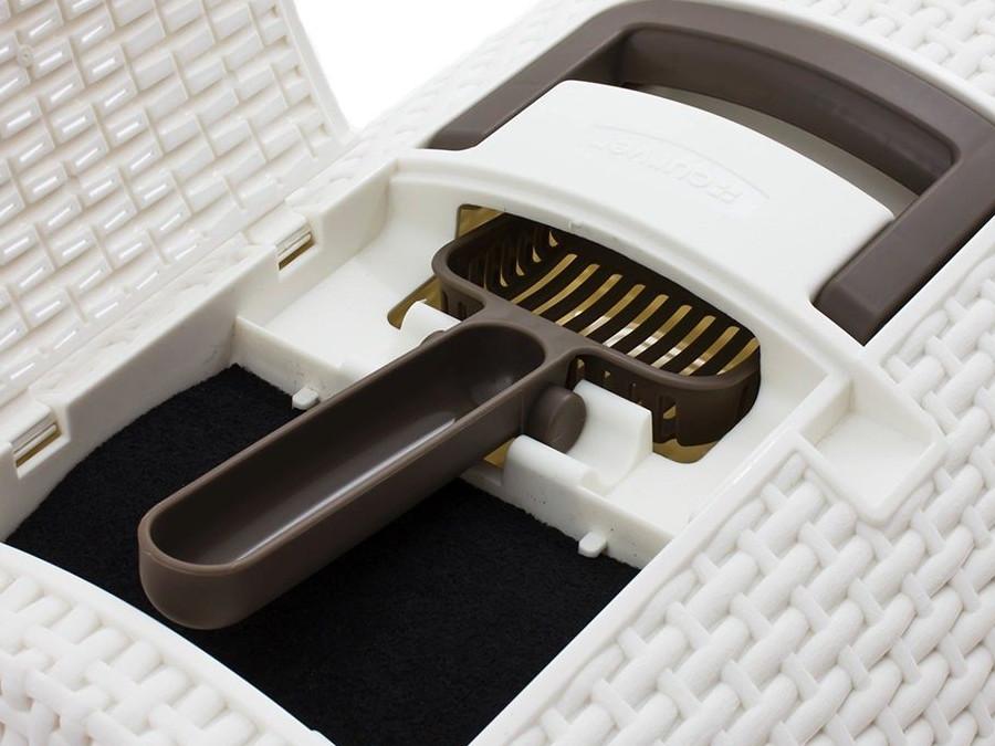 Curver 198849 Box na podstielku pre mačky Toaleta s kapucňou Curver Pets - béžová - s rukoväťou Zásuvka na podstielku Stabilný XXL ratanový štýl