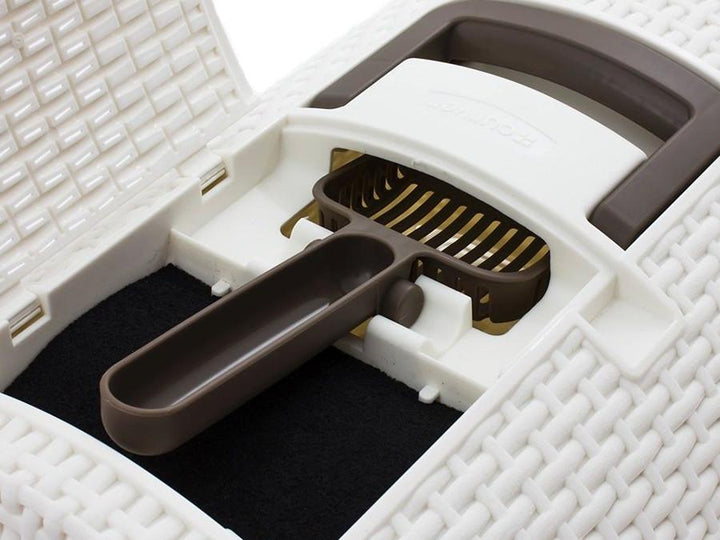 Curver 198849 Box na podstielku pre mačky Toaleta s kapucňou Curver Pets - béžová - s rukoväťou Zásuvka na podstielku Stabilný XXL ratanový štýl