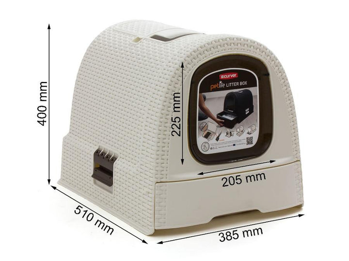 Curver 198849 Box na podstielku pre mačky Toaleta s kapucňou Curver Pets - béžová - s rukoväťou Zásuvka na podstielku Stabilný XXL ratanový štýl