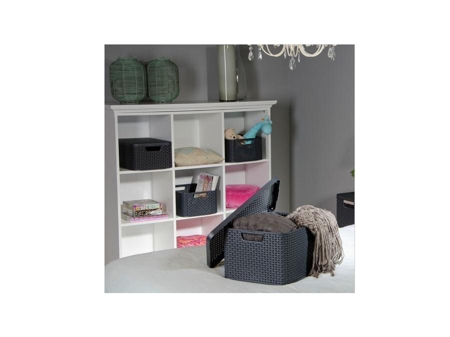 Oblúkový kôš, viacúčelový, s vekom, sivý, Rattan Style L
