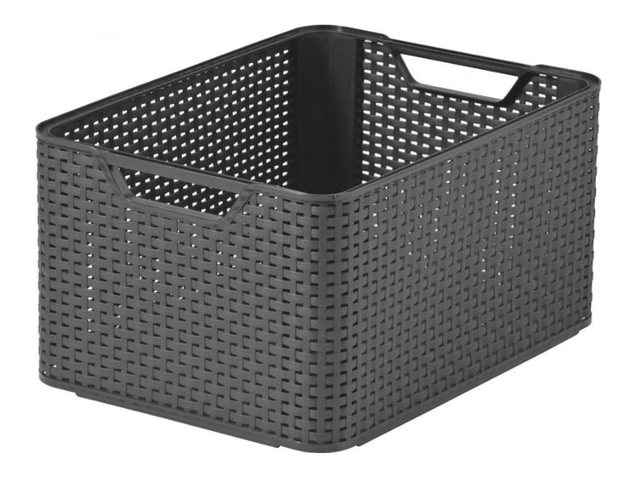 Oblúkový kôš, viacúčelový, s vekom, sivý, Rattan Style L