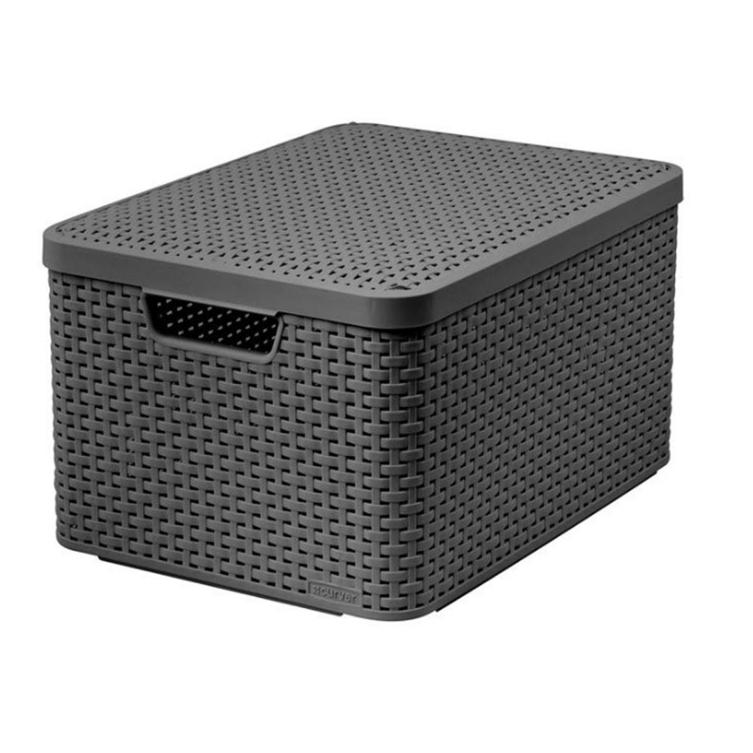 Oblúkový kôš, viacúčelový, s vekom, sivý, Rattan Style L
