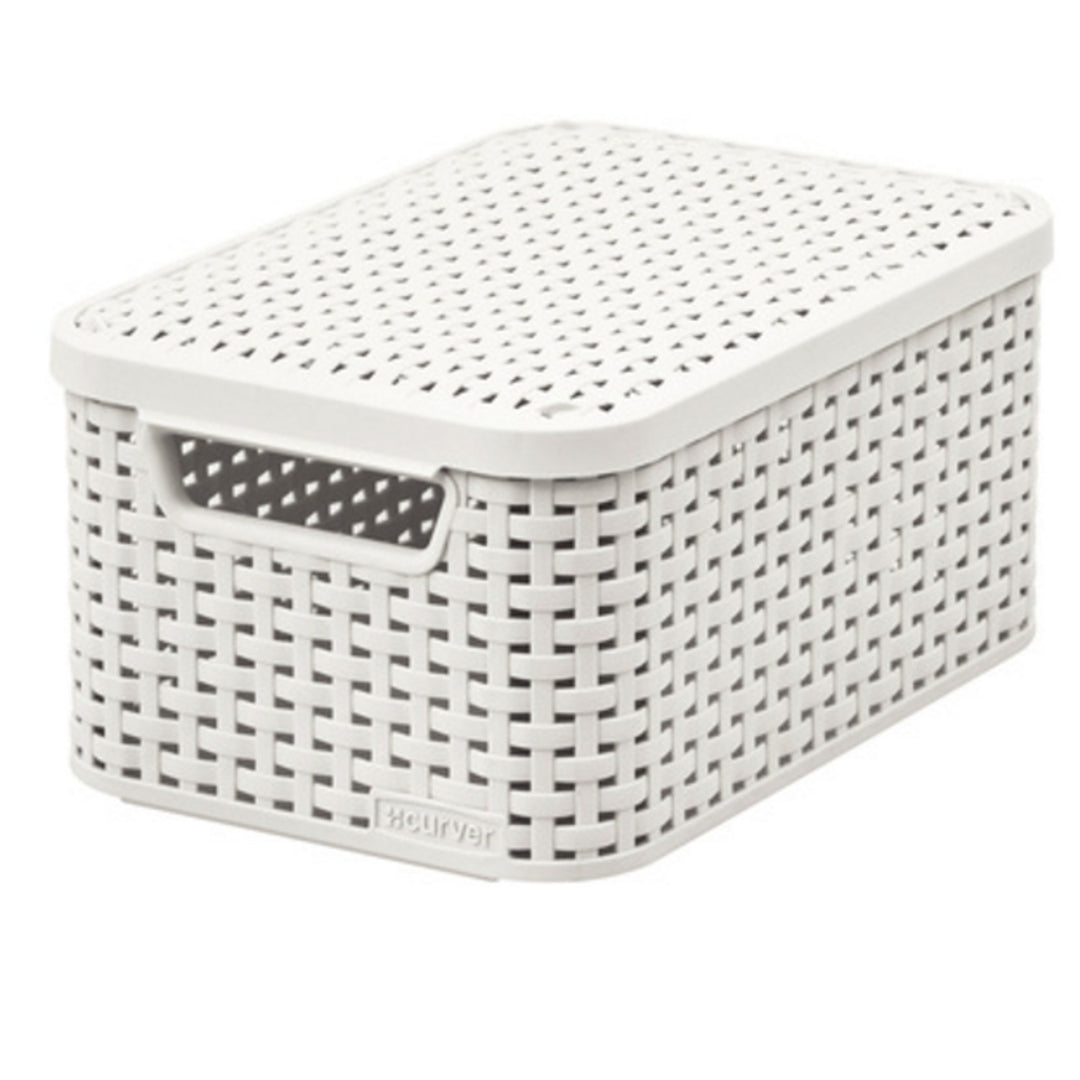 Kôš na oblúky, viacúčelový, s vekom, krémový, Rattan Style M