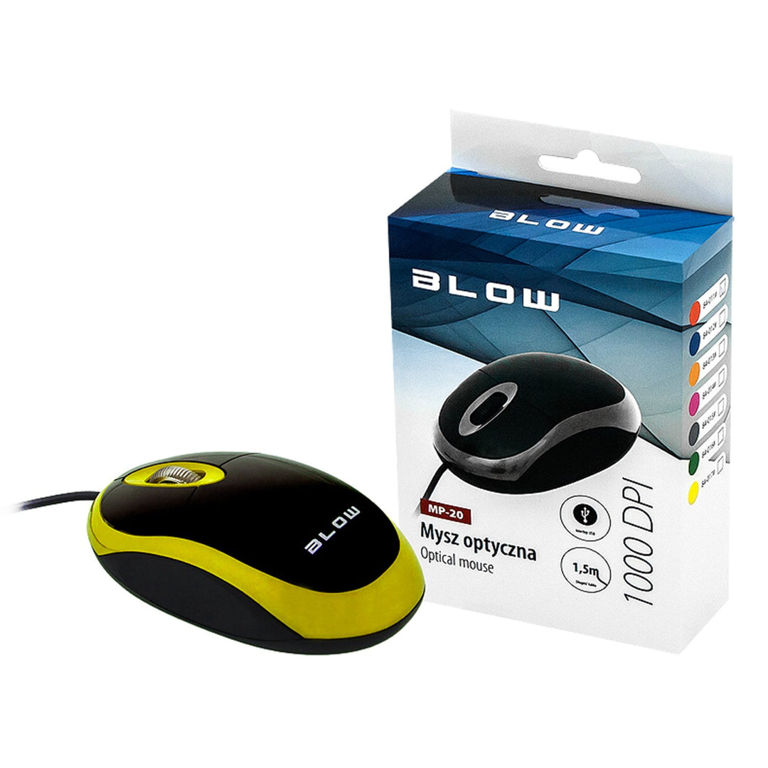 Optická myš Blow, USB, 1000 DPI, univerzálna, žltá, MP-20
