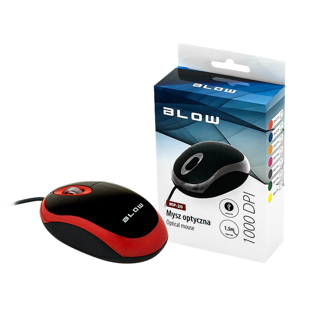 Optická myš Blow, USB, 1000 DPI, červená, MP-20