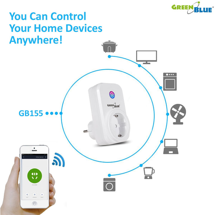 Inteligentná zásuvka na diaľkové ovládanie WiFi nemeckého typu 2300W GreenBlue GB155G