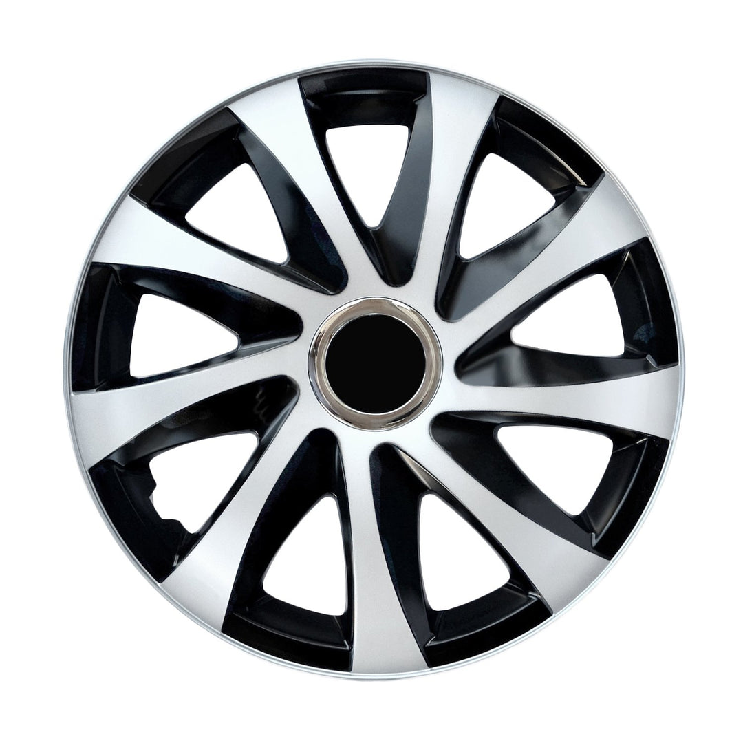 Sada 4 krytů kol 14 "černá stříbrná Drift Extra 14"
