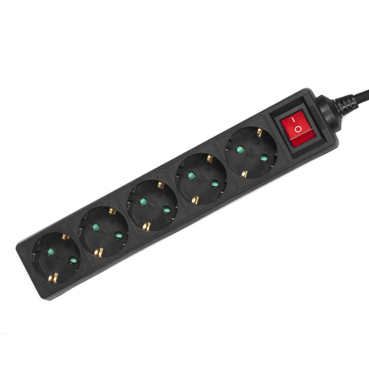 Maclean Power Strip, predlžovací kábel s 5 zásuvkami, s vypínačom, čierny, nemecký typ, 3500 W, 1,4 m, MCE226G