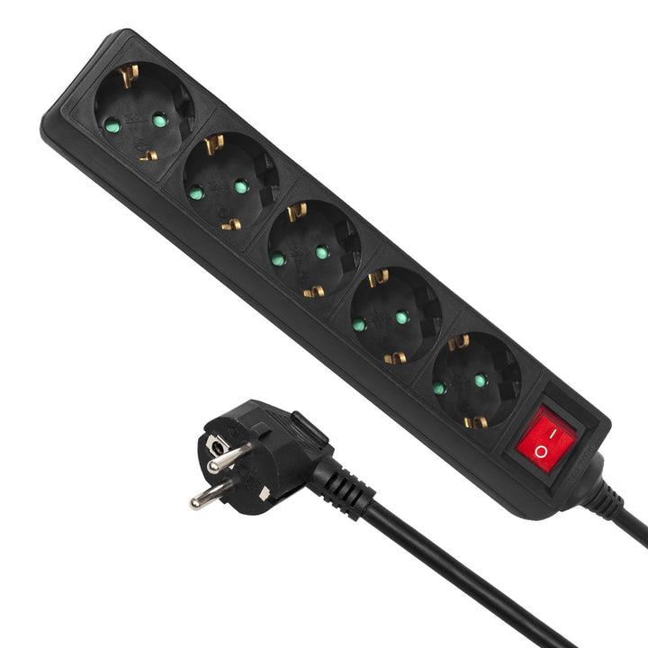 Maclean Power Strip, predlžovací kábel s 5 zásuvkami, s vypínačom, čierny, nemecký typ, 3500 W, 1,4 m, MCE226G