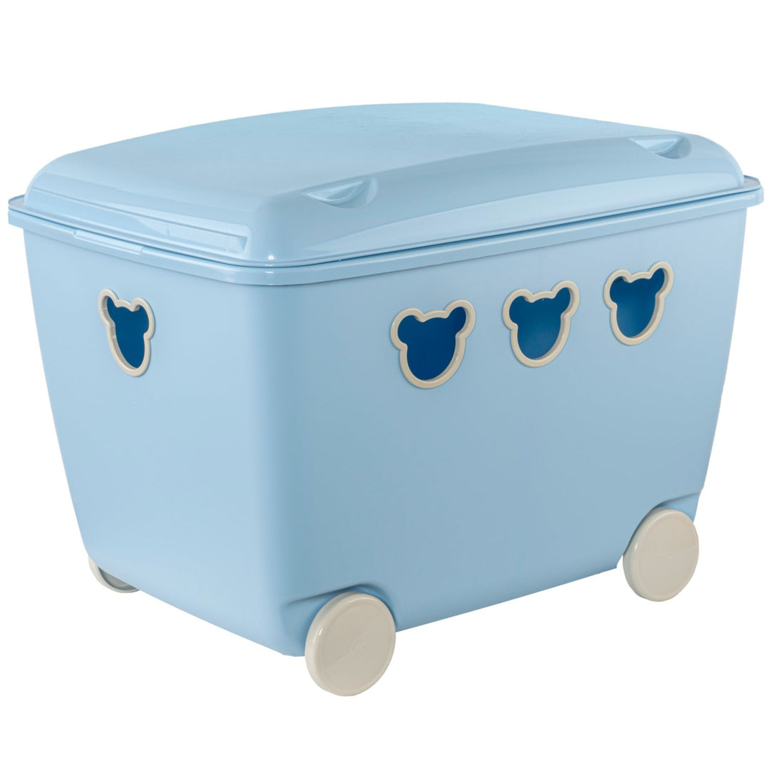BranQ Box na hračky s vekom a kolieskami Úložný box Medveď 55L (modrý)