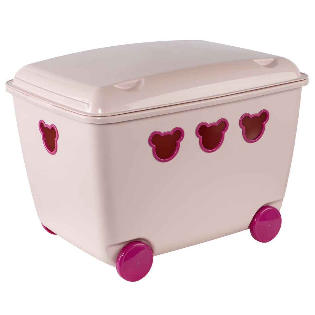 Box na hračky Bear Box s vekom a kolieskami Úložný box Bear 55L (ružový)