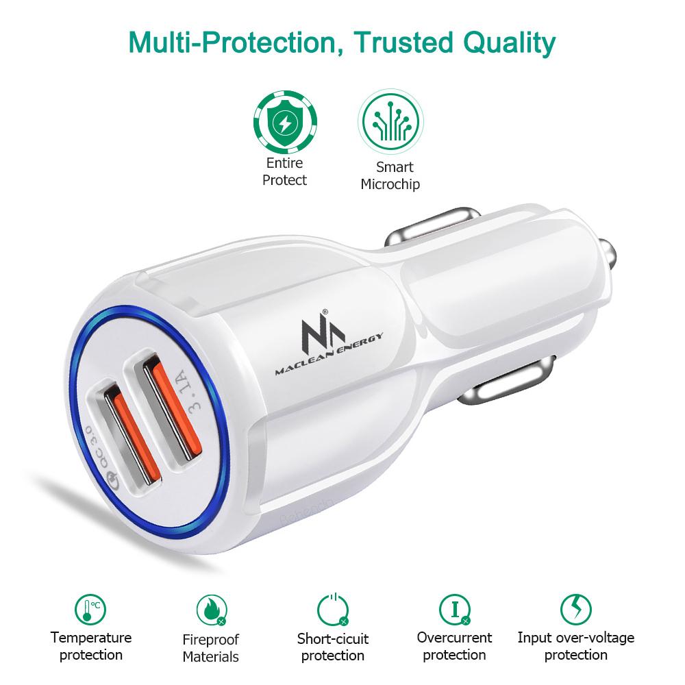 Nabíjačka do auta QC 3.0 Maclean Energy MCE478 W - biela Qualcomm Quick Charge QC 3.0 - 5V/3A, 9V/1,8A, 12V/1,6A a 5V/3,1A zásuvka
