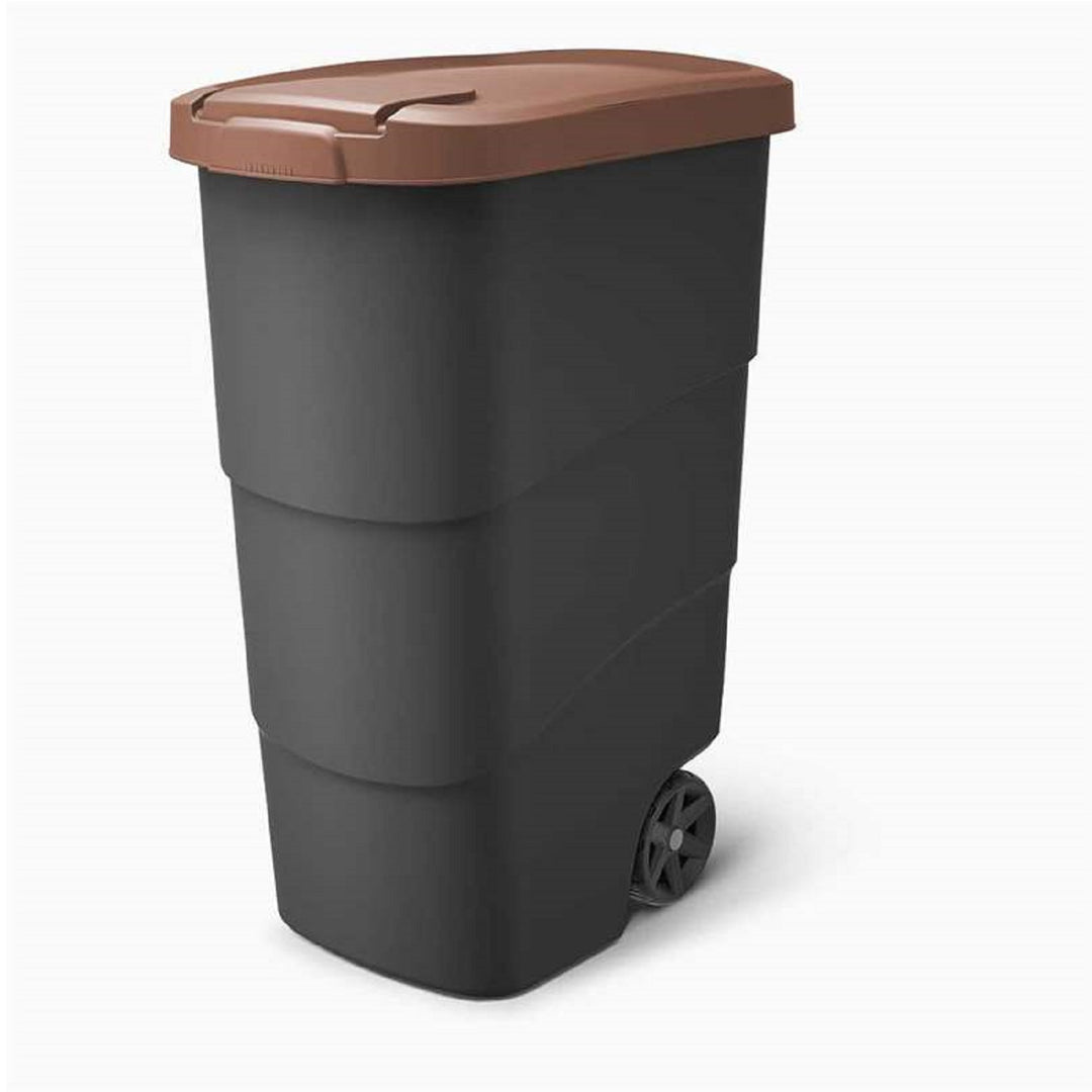 Prosperplast Wheeler 90L odpadkový kôš s kolieskami a vekom odpadkový kôš - hnedý