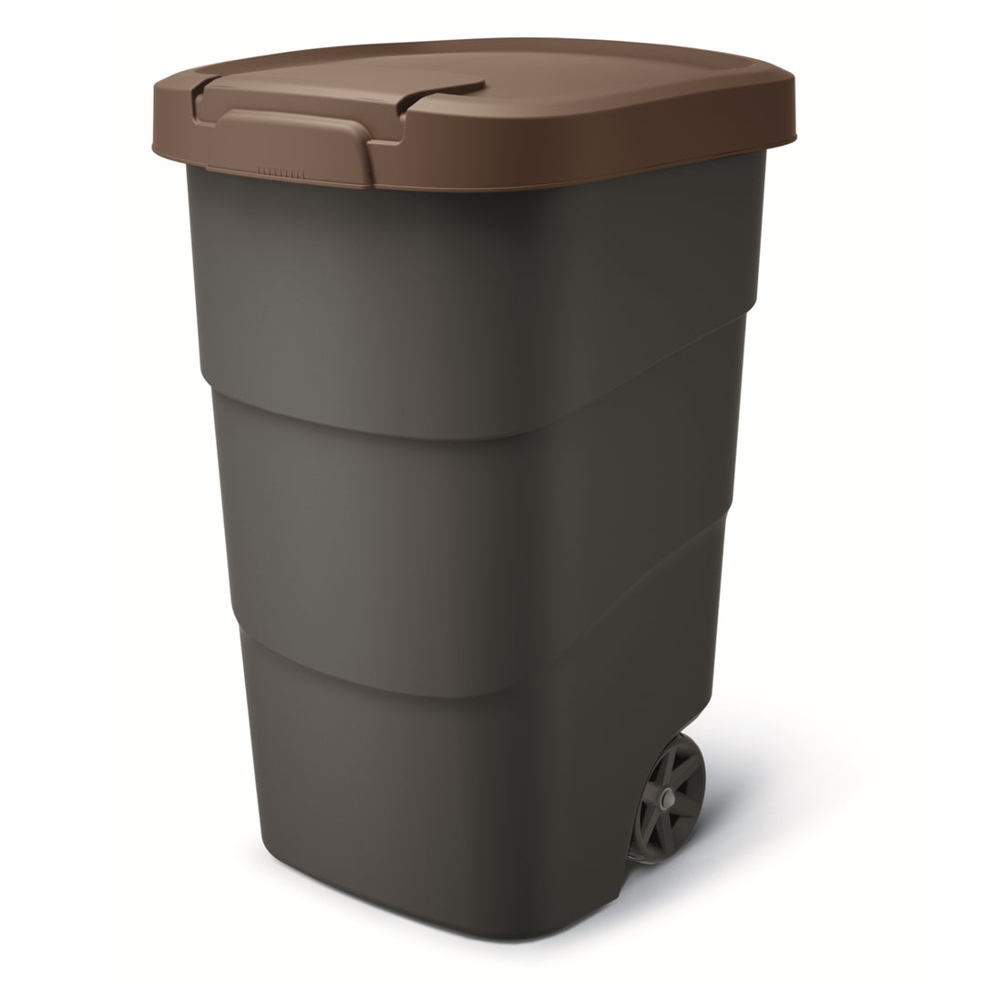 Odpadkový kôš Wheeler 95 l s kolieskami a vekom (hnedý)