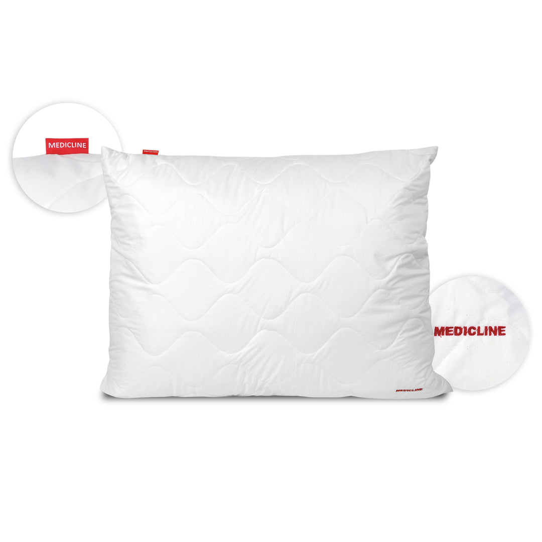 Medicline vankúš 80x80cm Poťahový materiál z mikrovlákna Hmotnosť: 60-80 g/m2 Výplňový materiál zo silikónu Hypoalergénny Pranie do 30 stupňov (80 x 80 cm, biely prešívaný)