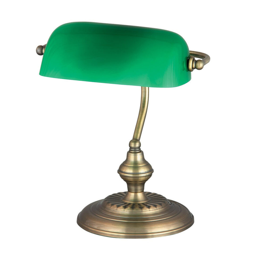 Kovová stolová lampa Rabalux Bank 4038 so zeleným skleneným tienidlom