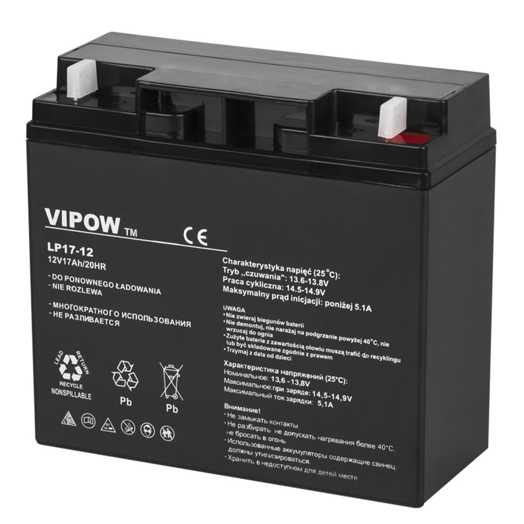 Vipov AGM 12V 17Ah gelová baterie různé použití černá barva