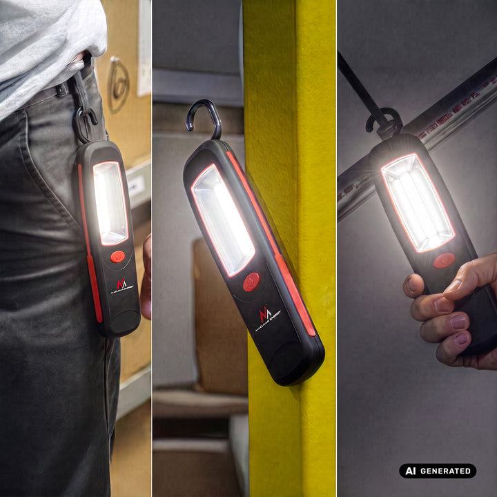Dielenská lampa COB LED Maclean, magnet, háčik, 3xAA, MCE03