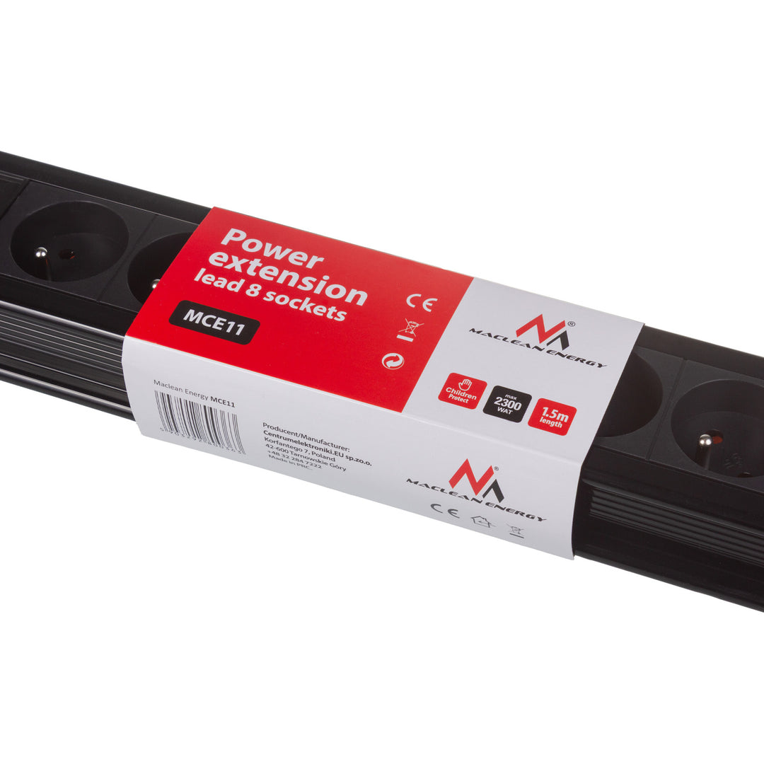 Napájací pásik 8 zásuviek osvetlený ochrana prepínačov pre deti Maclean MCE11