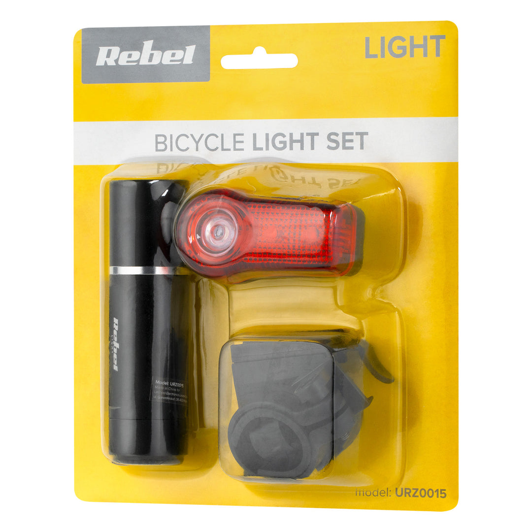 Sada svetiel na bicykel URZ0015 predné 1x LED 3W + zadné 3x LED batéria Rebel