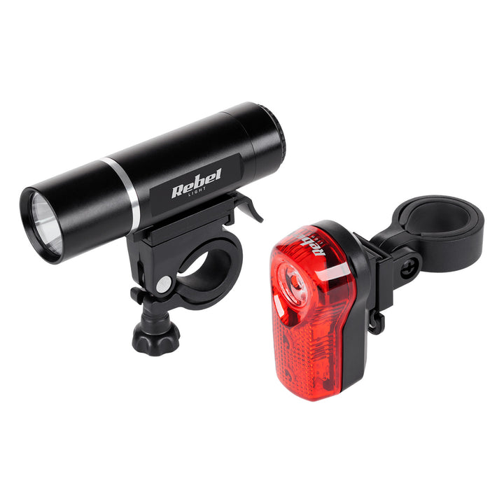 Sada svetiel na bicykel URZ0015 predné 1x LED 3W + zadné 3x LED batéria Rebel