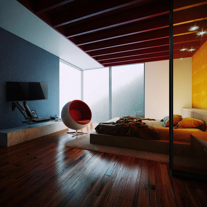 Nástenný držiak Maclean pre dva monitory a klávesnicu, plynová pružina s držiakom počítača, pre monitory 17"~ 27", MC-633 na prácu v stoji