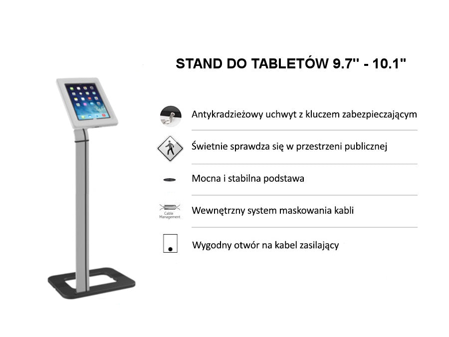 Maclean stojan na tablet / držiak na reklamu, podlahový stojan so zámkom, univerzálny, 9,7"-10,1", MC-645