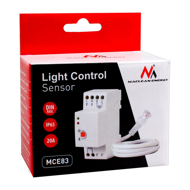 Súmrakový spínač Maclean, na DIN lištu, s externou sondou, 220-240V/AC, 50Hz, 20A, MCE83
